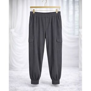 AnyBody Pebble Grey Cozy Knit Cropped Jogger Pant Pockets Pull On Size 1x